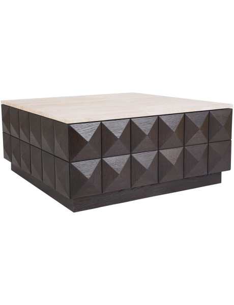 Table basse carrée travertin bois 90 cm Claremont Richmond Interiors - 1