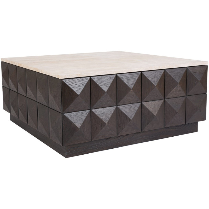 Table basse carrée travertin bois 90 cm Claremont Richmond Interiors - 1