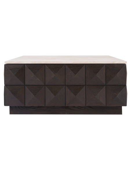 Table basse carrée travertin bois 90 cm Claremont Richmond Interiors - 4