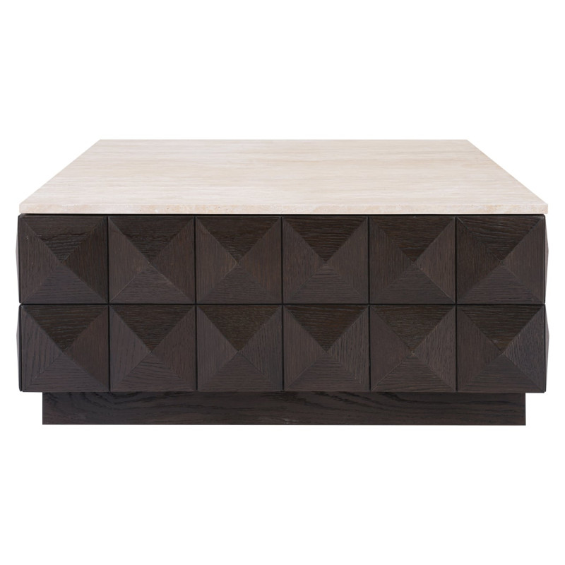 Table basse carrée travertin bois 90 cm Claremont Richmond Interiors - 5