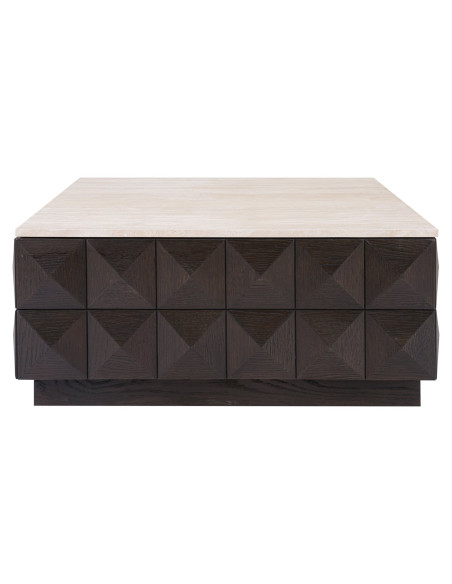 Table basse carrée travertin bois 90 cm Claremont Richmond Interiors - 5