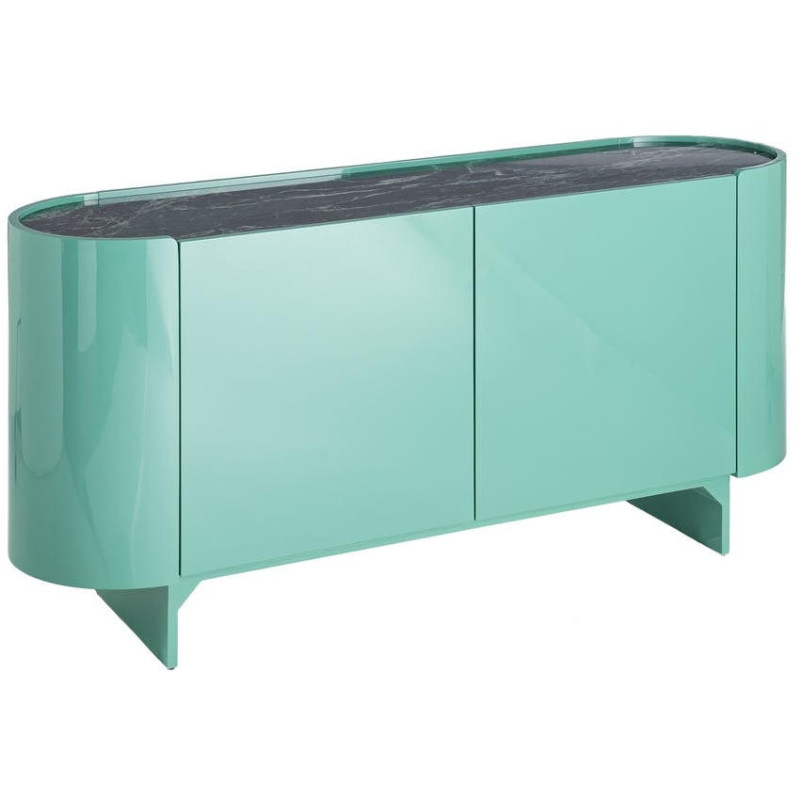 Buffet bas vert laqué marbre noir 160 cm Virelva Ixia - 1