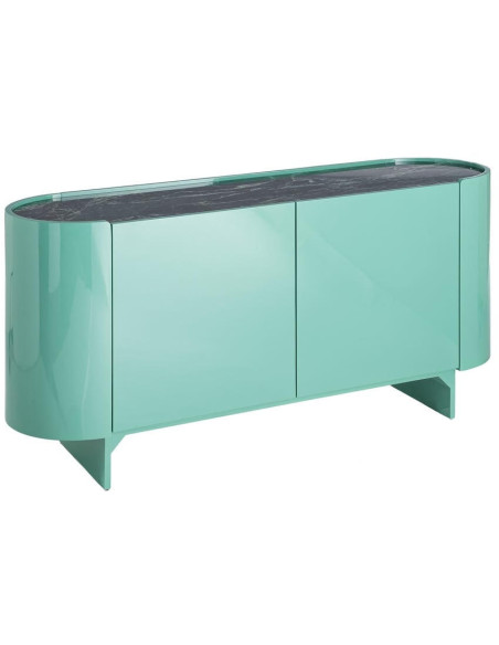 Buffet bas vert laqué marbre noir 160 cm Virelva Ixia - 1