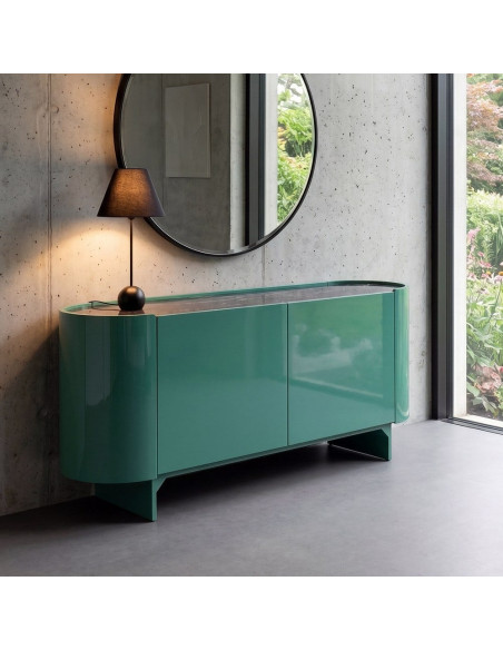 Buffet bas vert laqué marbre noir 160 cm Virelva Ixia - 2
