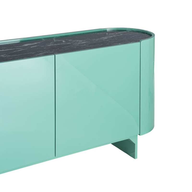 Buffet bas vert laqué marbre noir 160 cm Virelva Ixia - 3