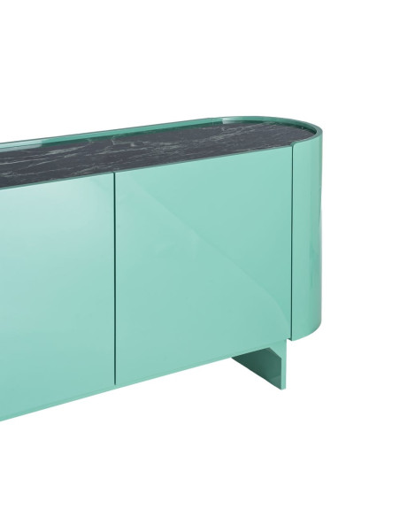 Buffet bas vert laqué marbre noir 160 cm Virelva Ixia - 3