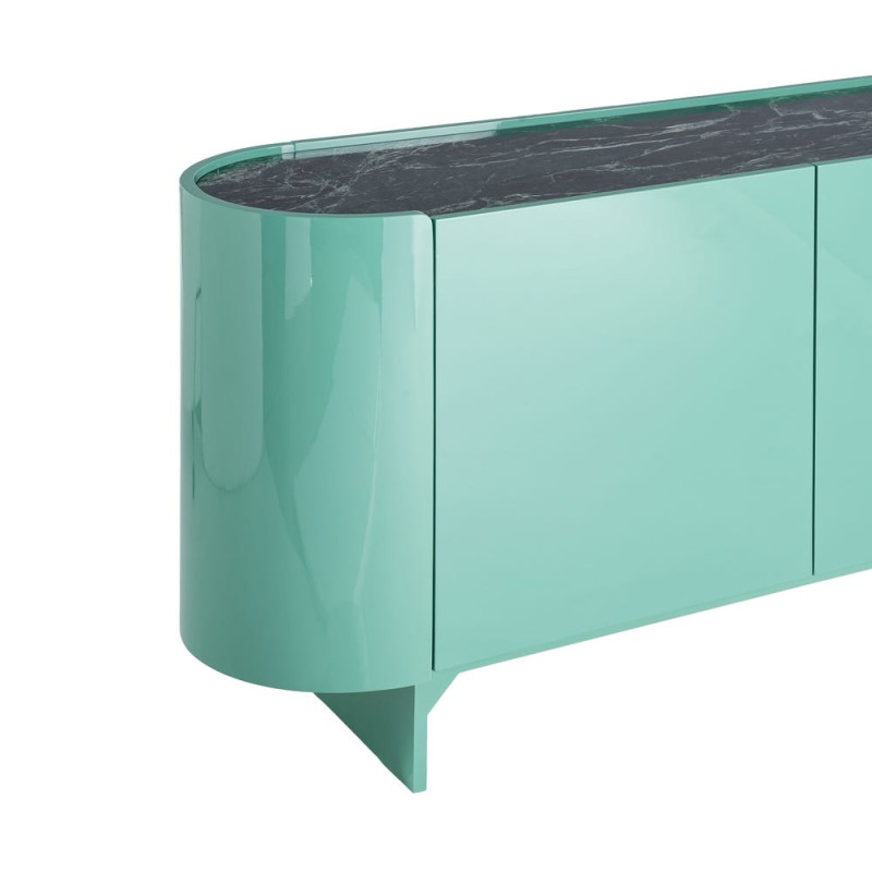 Buffet bas vert laqué marbre noir 160 cm Virelva Ixia - 4