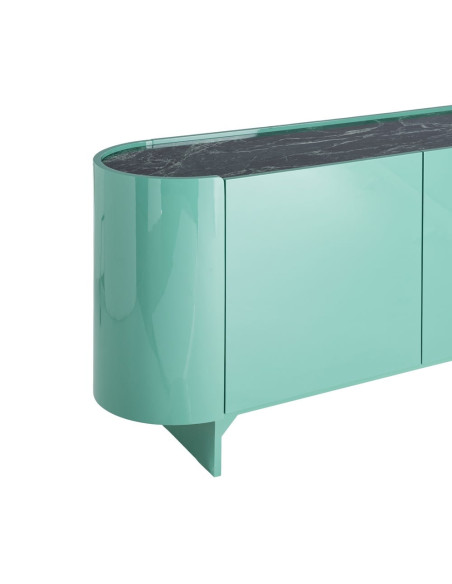 Buffet bas vert laqué marbre noir 160 cm Virelva Ixia - 4
