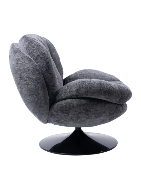 Fauteuil lounge gris capitonné pied noir Memento  - 3
