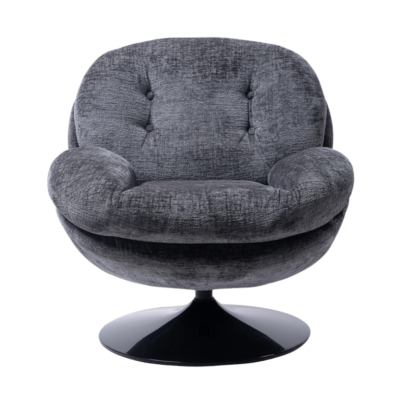 Fauteuil lounge gris capitonné pied noir Memento  - 2