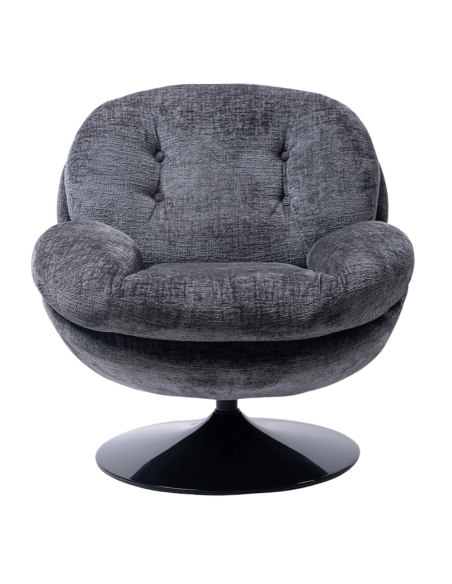 Fauteuil lounge gris capitonné pied noir Memento  - 2