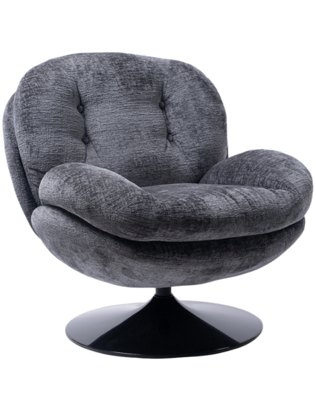 Fauteuil lounge gris capitonné pied noir Memento  - 1