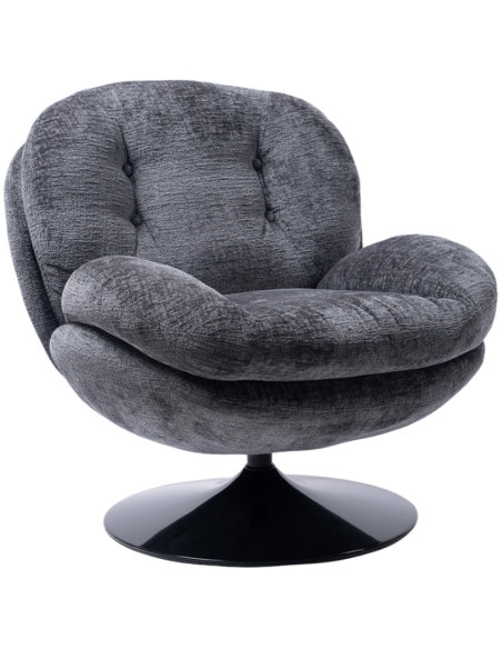 Fauteuil lounge gris capitonné pied noir Memento  - 1