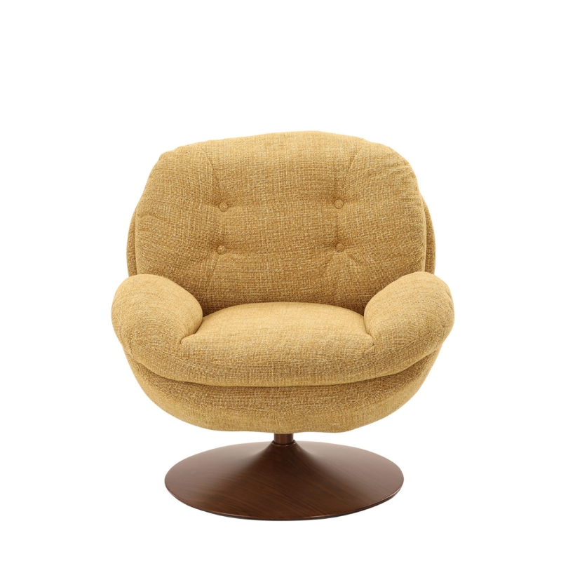 Fauteuil lounge pivotant moutarde pied noyer Memento Retro  - 1