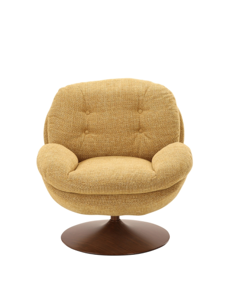 Fauteuil lounge pivotant moutarde pied noyer Memento Retro  - 1