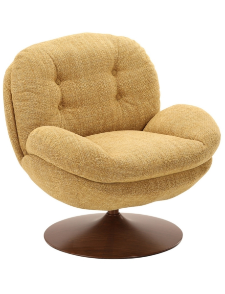 Fauteuil lounge pivotant moutarde pied noyer Memento Retro  - 2