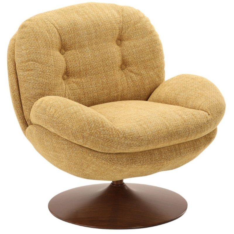 Fauteuil lounge pivotant moutarde pied noyer Memento Retro  - 2