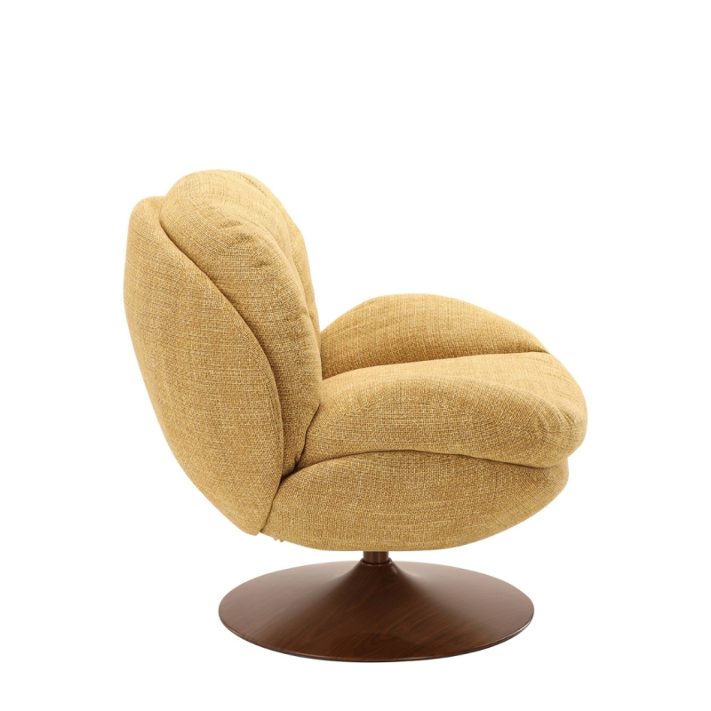 Fauteuil lounge pivotant moutarde pied noyer Memento Retro  - 3