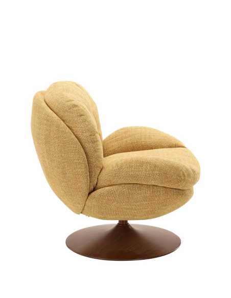 Fauteuil lounge pivotant moutarde pied noyer Memento Retro  - 3