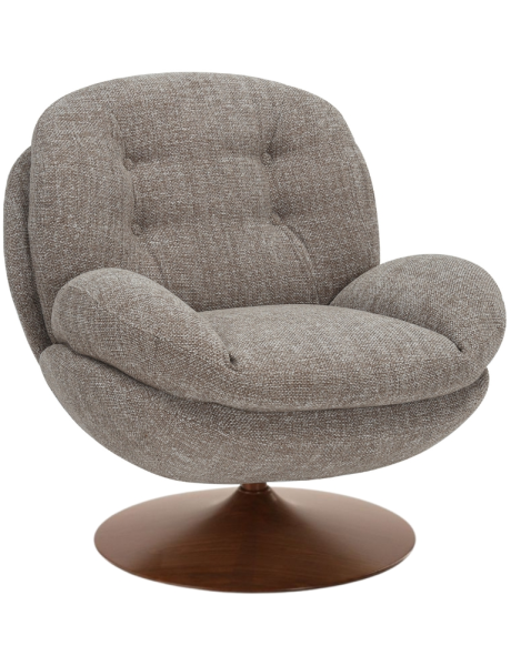 Fauteuil lounge pivotant taupe pied noyer Memento Retro  - 1