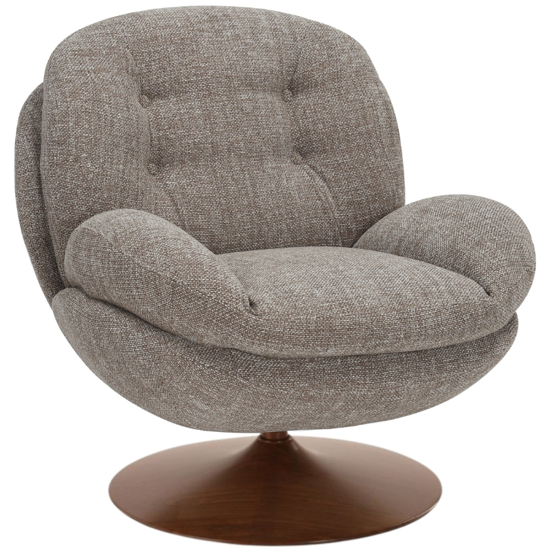 Fauteuil lounge pivotant taupe pied noyer Memento Retro  - 1