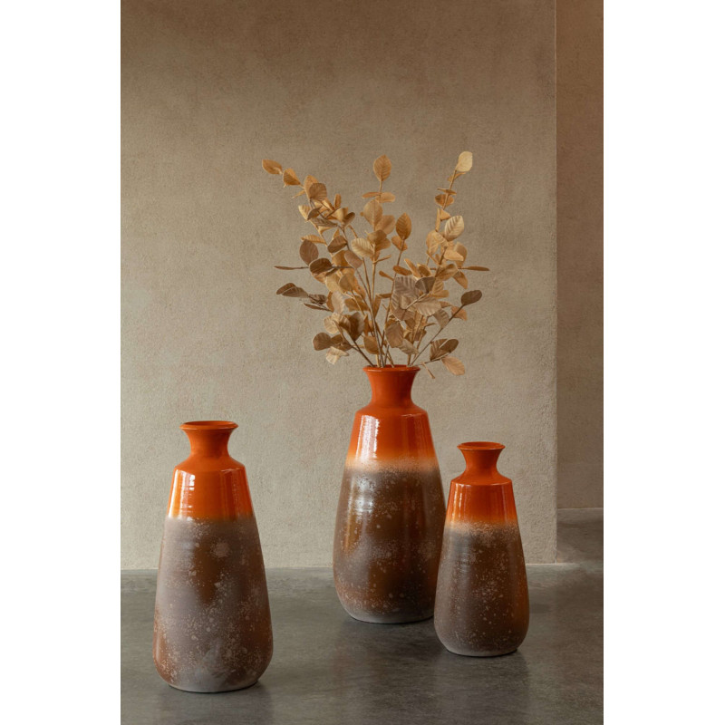 Grand vase bouteille céramique orange brun 26x26x55 cm Auronelva J-Line - 2