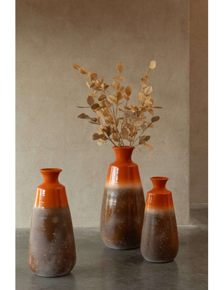 Grand vase bouteille céramique orange brun 26x26x55 cm Auronelva J-Line - 2