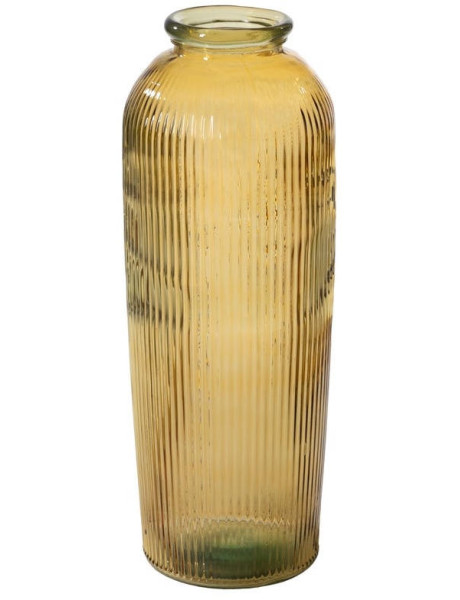 Grand vase de sol verre recyclé jaune ambré strié 27x27x72 cm Ammoura Ixia - 1