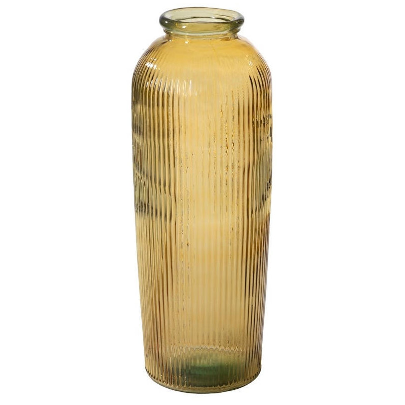 Grand vase de sol verre recyclé jaune ambré strié 27x27x72 cm Ammoura Ixia - 1