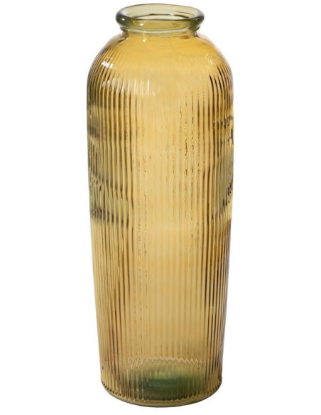 Grand vase de sol verre recyclé jaune ambré strié 27x27x72 cm Ammoura Ixia - 1