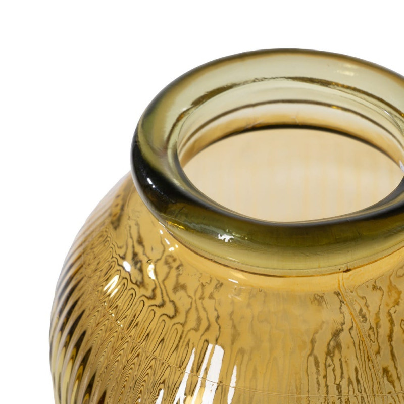 Grand vase de sol verre recyclé jaune ambré strié 27x27x72 cm Ammoura Ixia - 2