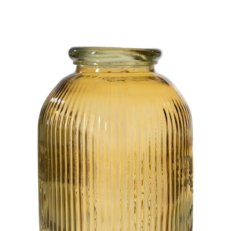 Grand vase de sol verre recyclé jaune ambré strié 27x27x72 cm Ammoura Ixia - 3