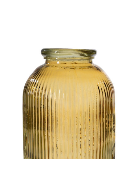 Grand vase de sol verre recyclé jaune ambré strié 27x27x72 cm Ammoura Ixia - 3