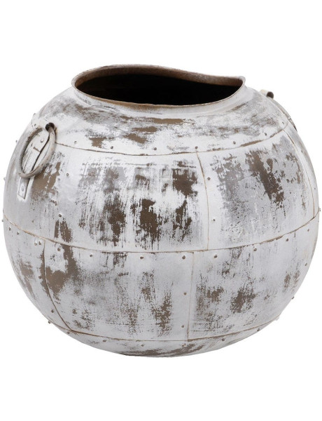 Grand vase décoratif métal blanc patiné 48x48x43 cm Veyrune Ixia - 1