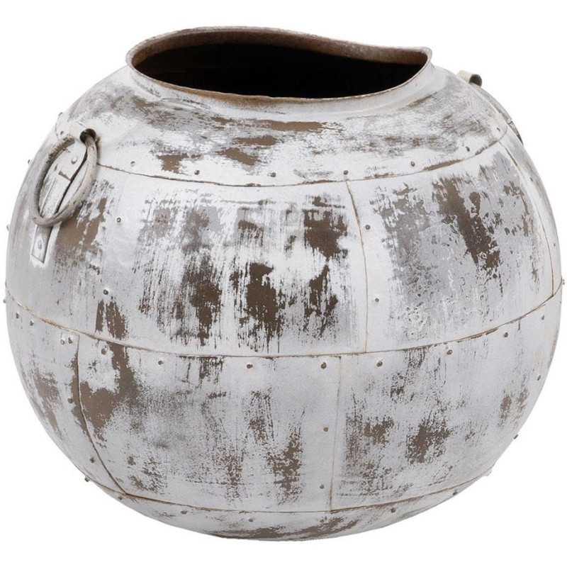 Grand vase décoratif métal blanc patiné 48x48x43 cm Veyrune Ixia - 1