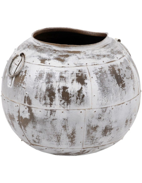 Grand vase décoratif métal blanc patiné 48x48x43 cm Veyrune Ixia - 1