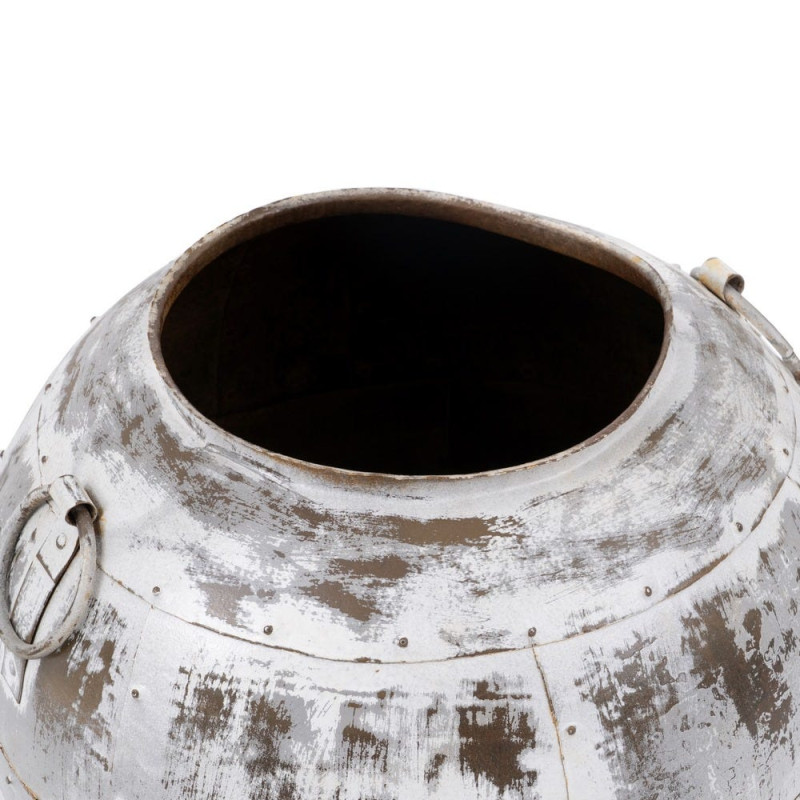 Grand vase décoratif métal blanc patiné 48x48x43 cm Veyrune Ixia - 3