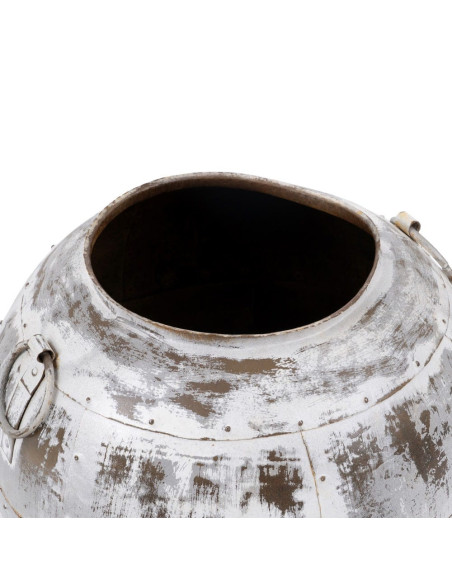 Grand vase décoratif métal blanc patiné 48x48x43 cm Veyrune Ixia - 3