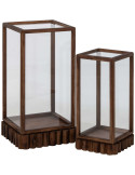 Lot de 2 cloches décoratives verre et bois brun Orbec
