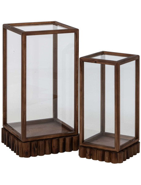 Lot de 2 cloches décoratives verre et bois brun Orbec J-Line - 1