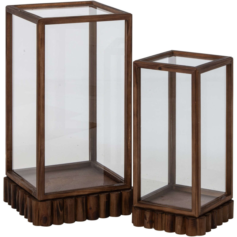 Lot de 2 cloches décoratives verre et bois brun Orbec J-Line - 1