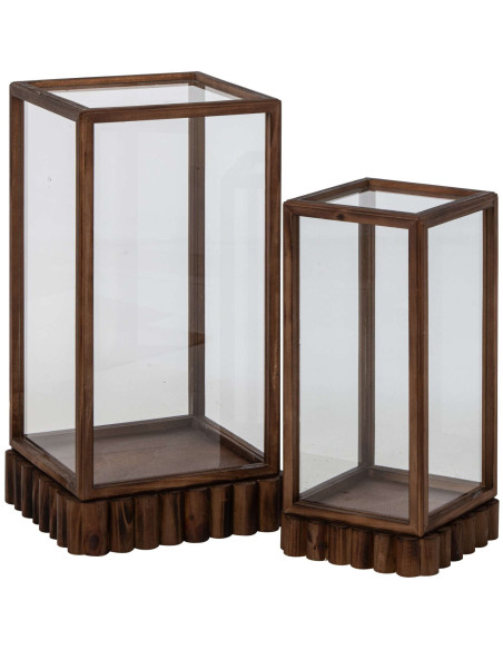 Lot de 2 cloches décoratives verre et bois brun Orbec J-Line - 1