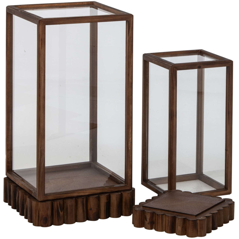 Lot de 2 cloches décoratives verre et bois brun Orbec J-Line - 2