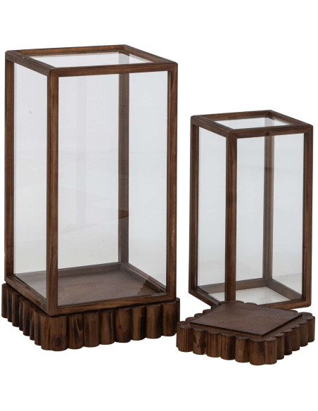 Lot de 2 cloches décoratives verre et bois brun Orbec J-Line - 2