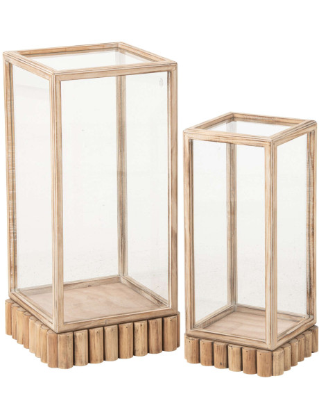 Lot de 2 cloches décoratives verre et bois beige Orbec J-Line - 1