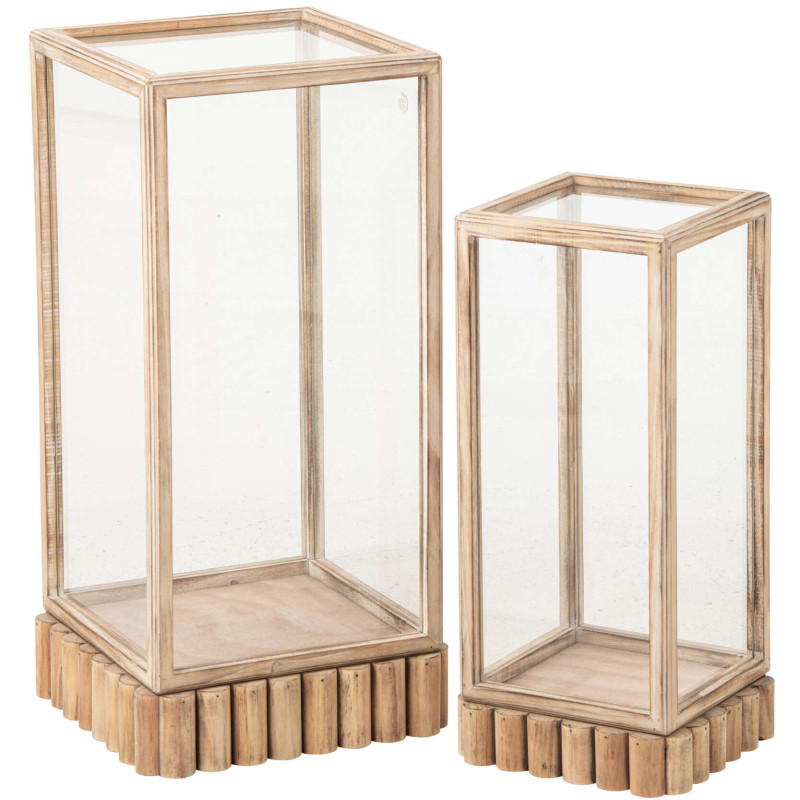 Lot de 2 cloches décoratives verre et bois beige Orbec J-Line - 1