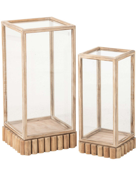 Lot de 2 cloches décoratives verre et bois beige Orbec J-Line - 1