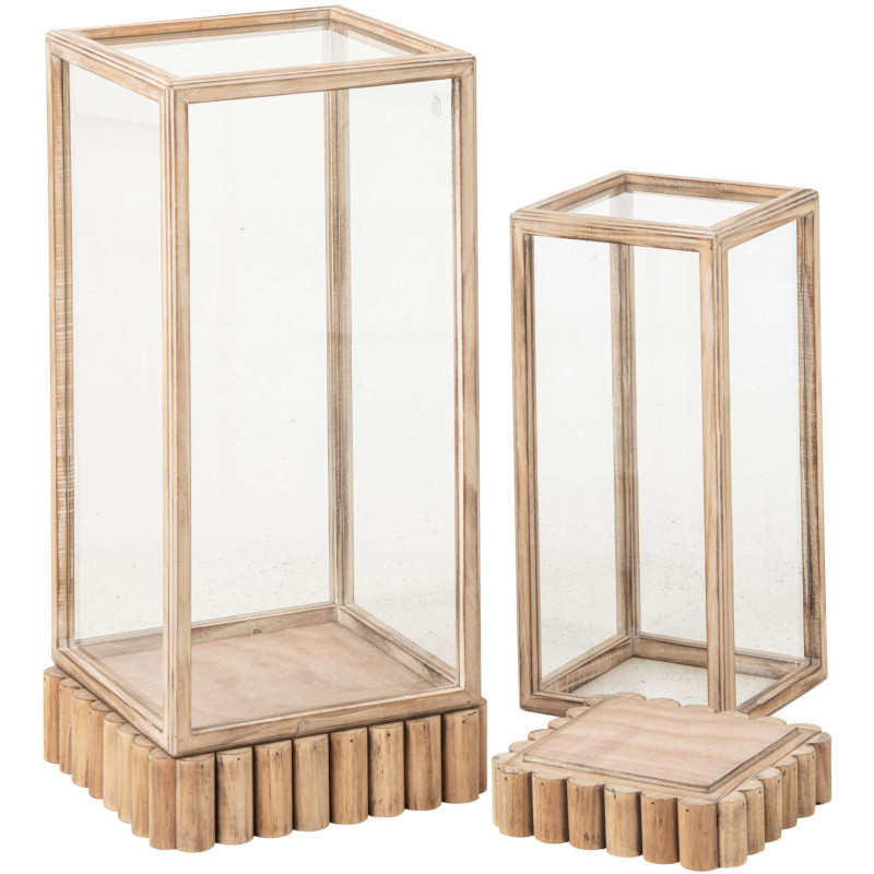 Lot de 2 cloches décoratives verre et bois beige Orbec J-Line - 2