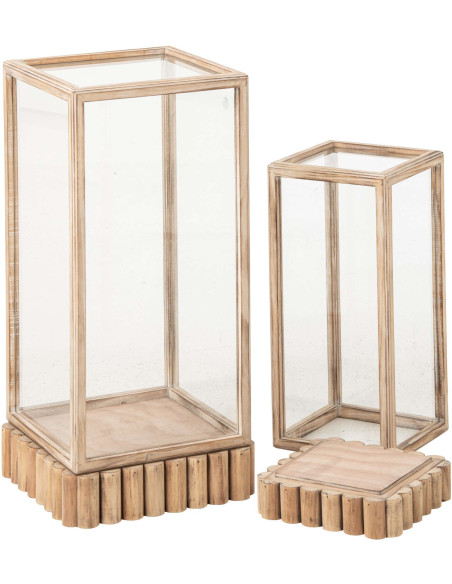 Lot de 2 cloches décoratives verre et bois beige Orbec J-Line - 2