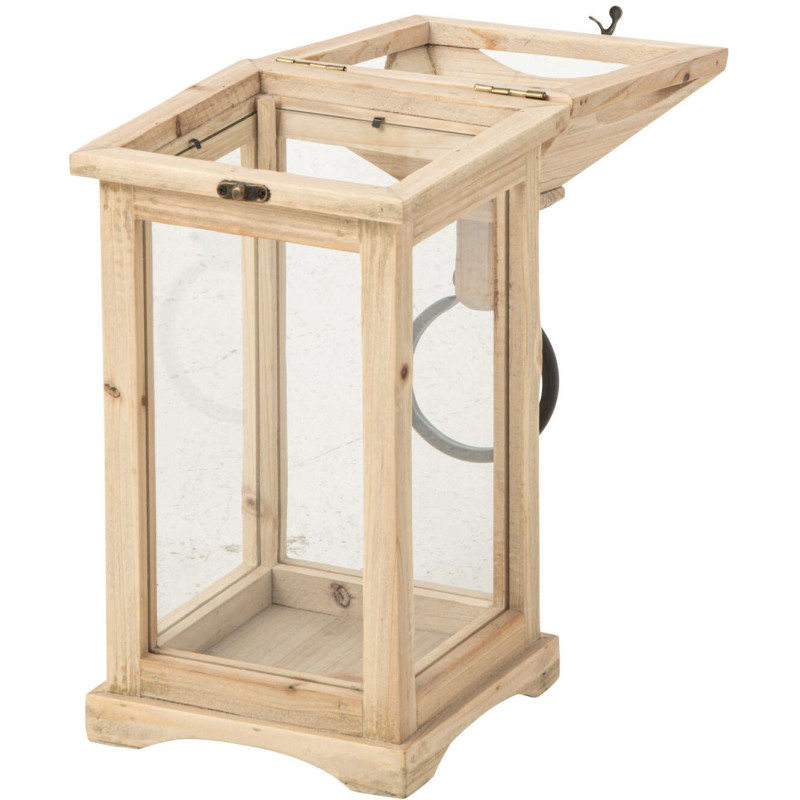 Lanterne photophore bois naturel et verre 18x19x44 cm Aulus J-Line - 3